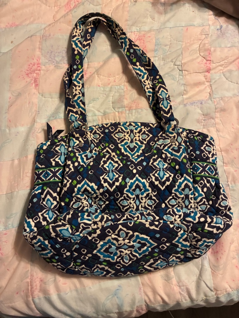 Vera Bradley quilted Geometric Tote Bag in Navy, Teal, White, and Green